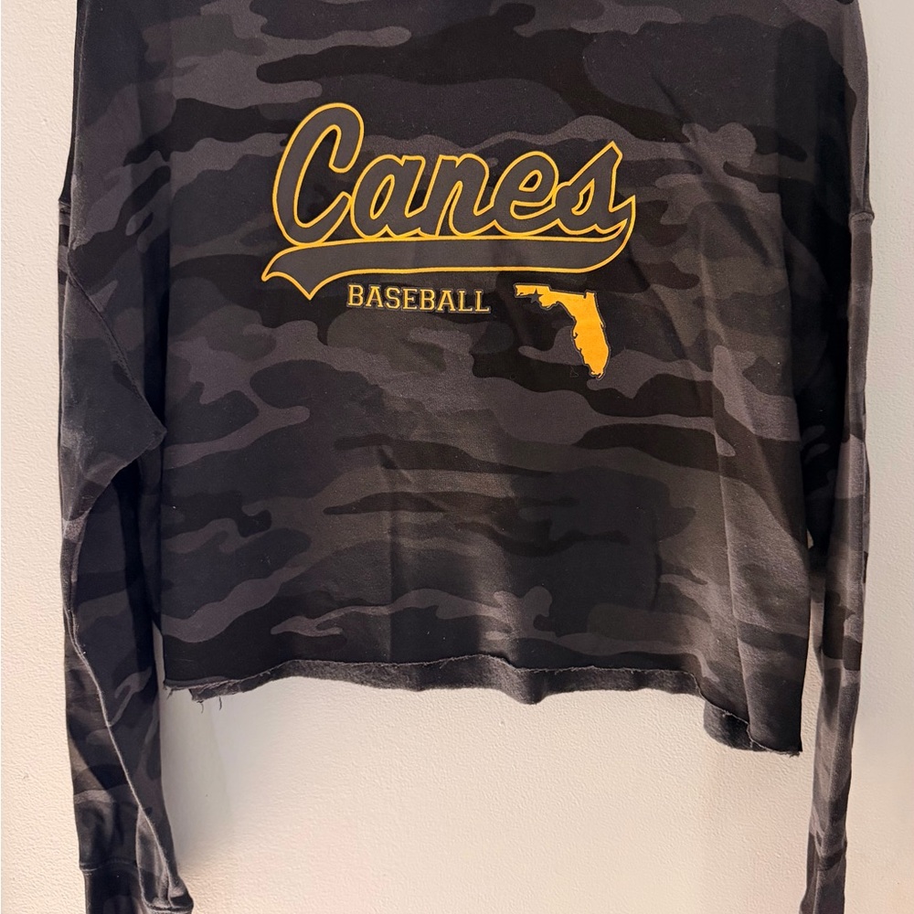 Canes Baseball Black Camo Cropped Hoodie